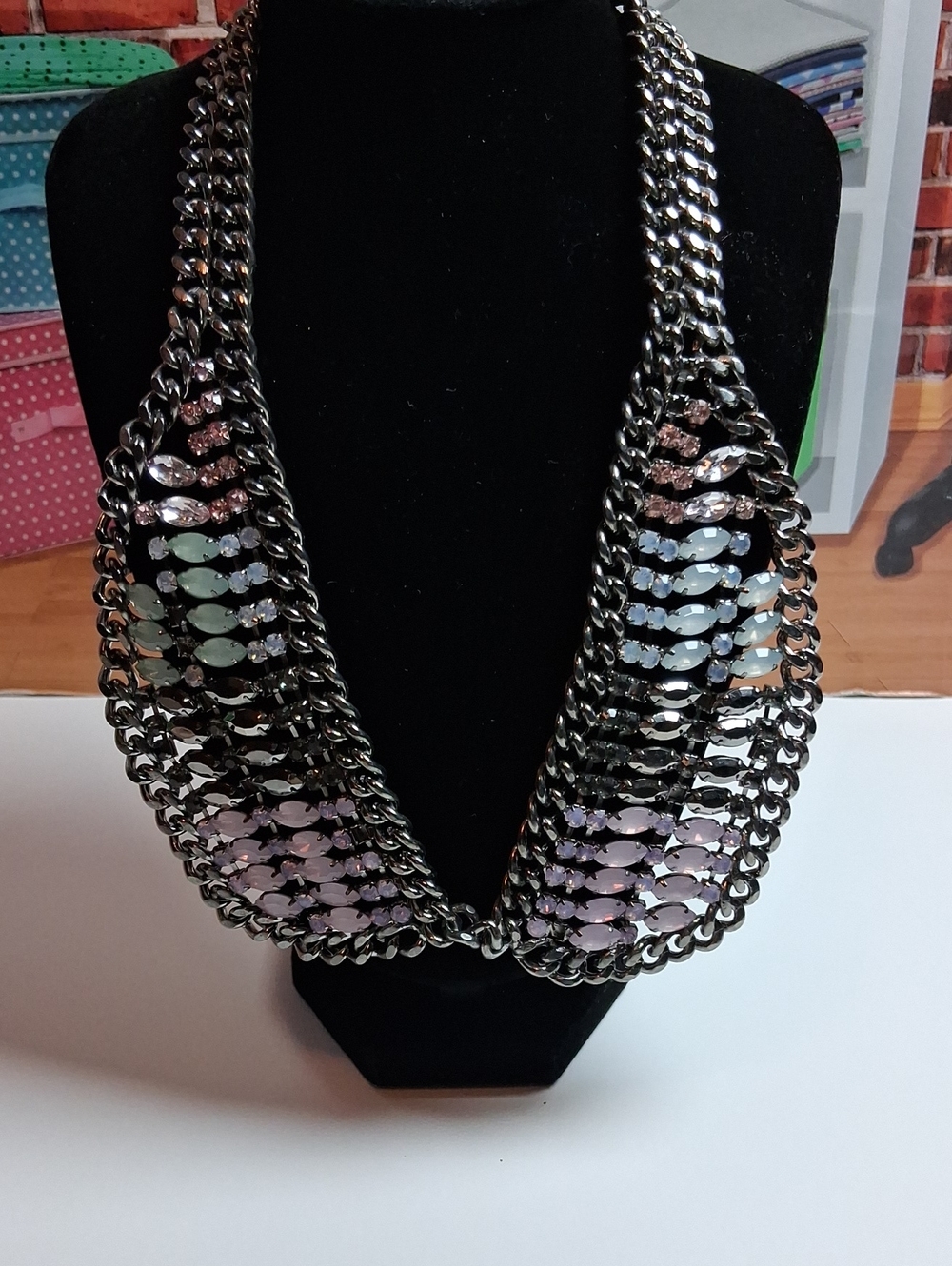 Multicolor Pastel Chain Bib Necklace - Women's Jewelry